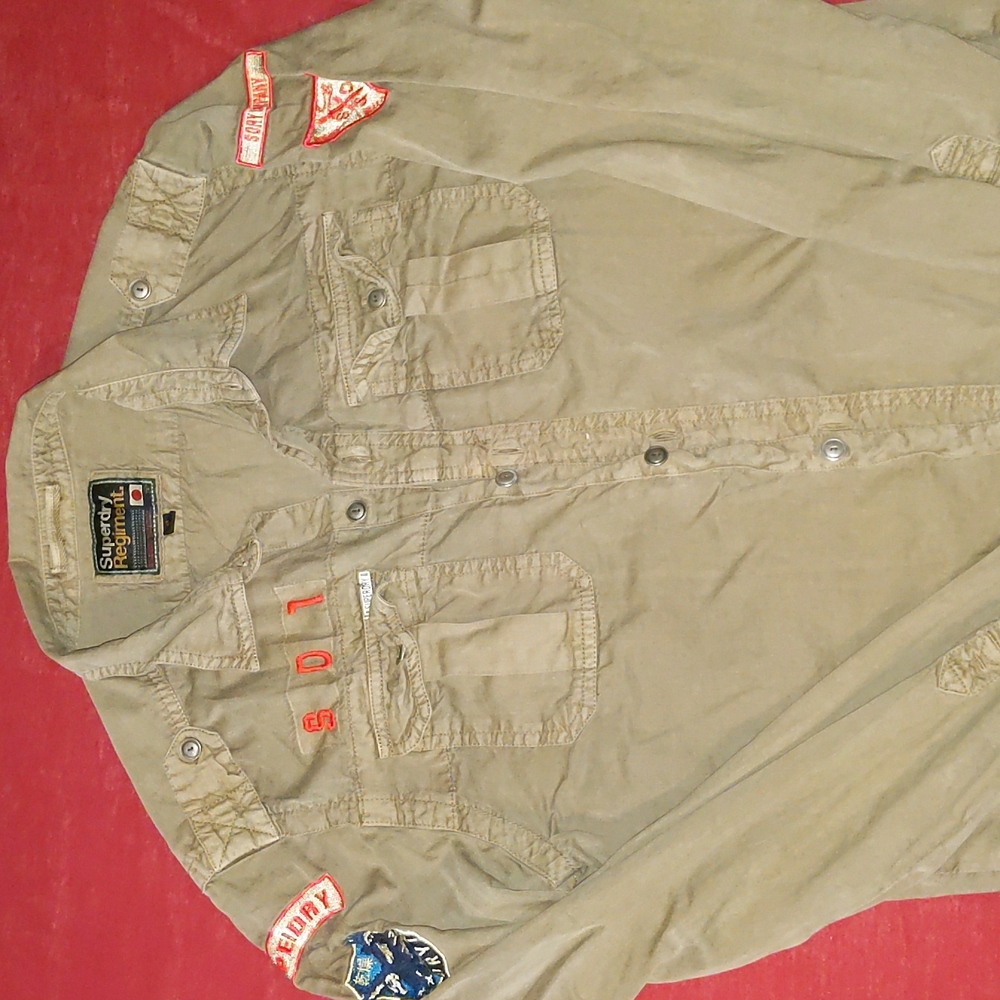 Super Dry Army Green Long sleeve button Up